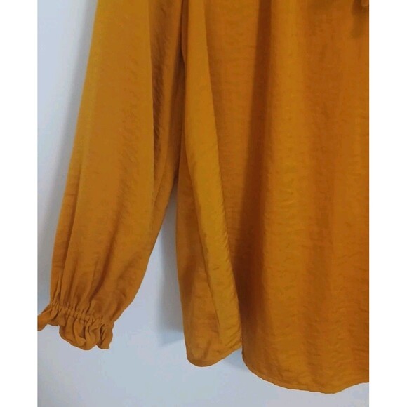 Old Navy Pullover Knit Top M Mustard Yellow Longsleeve Ruffled Boho Peasant - Picture 3 of 8